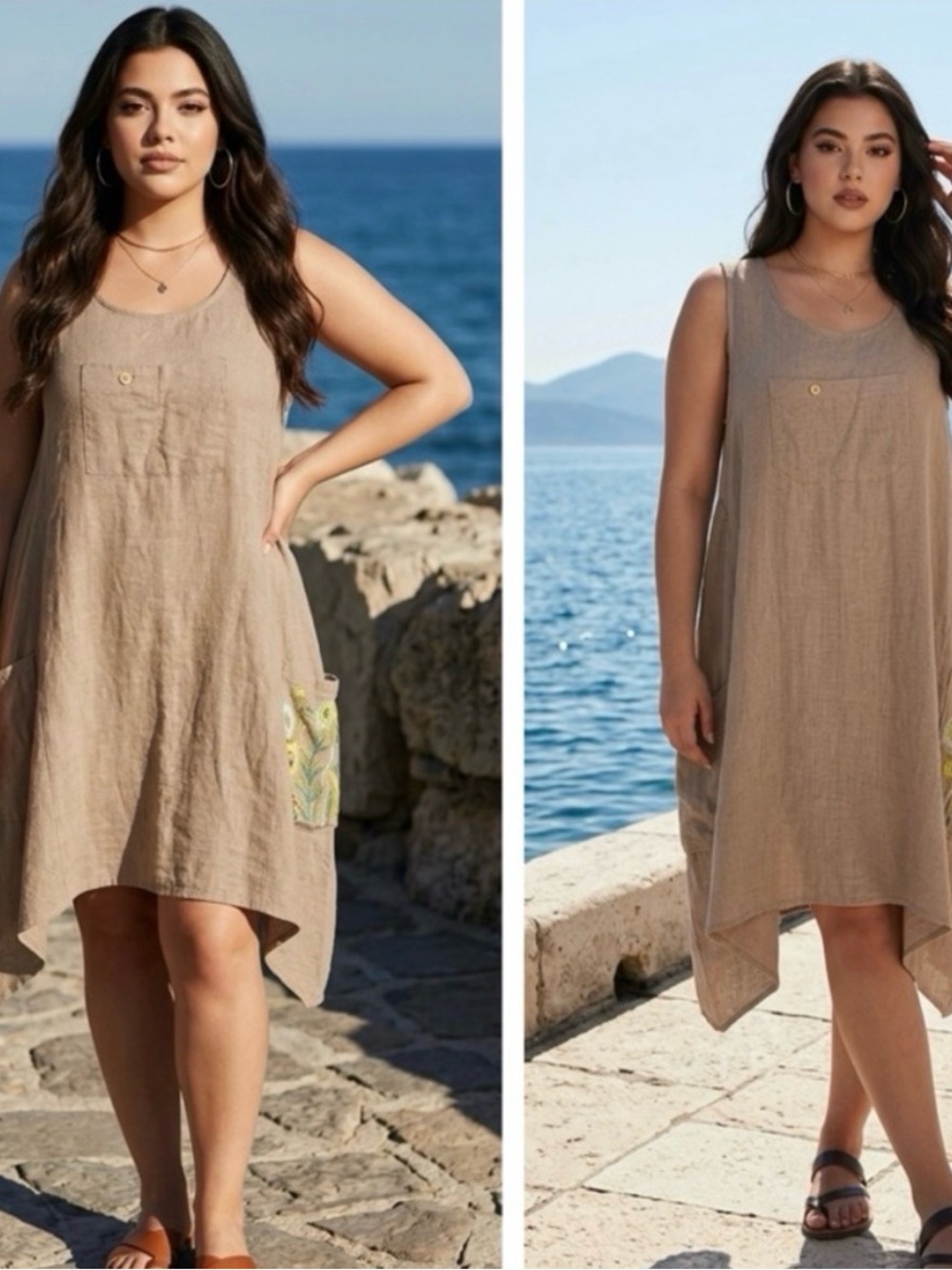 Gudrun Sjoden Tan Linen Mini Pinny with gorgeous embroidered flowers!